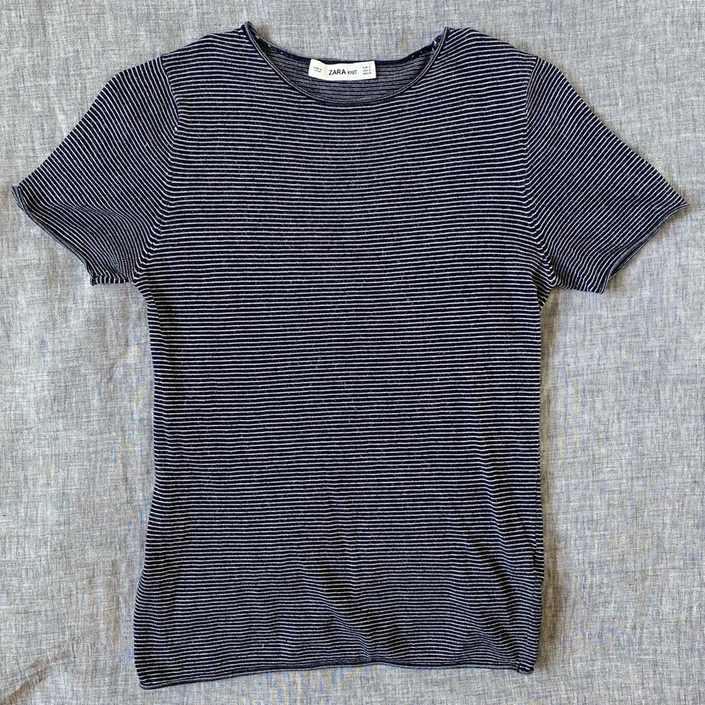 Zara Knit black/white pinstripe short sleeve top, size S